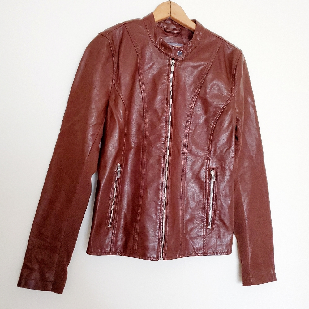 Kenneth Cole faux brown leather racer jacket